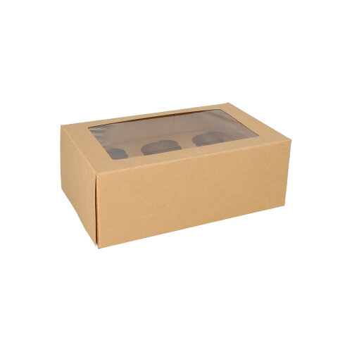 Cupcake-Kartons eckig 10 cm x 27 cm x 17,5 cm mit Sichtfenster aus PLA Cupcake-Kartons eckig 10 cm x 27 cm x 17,5 cm mit Sichtfenster aus PLA