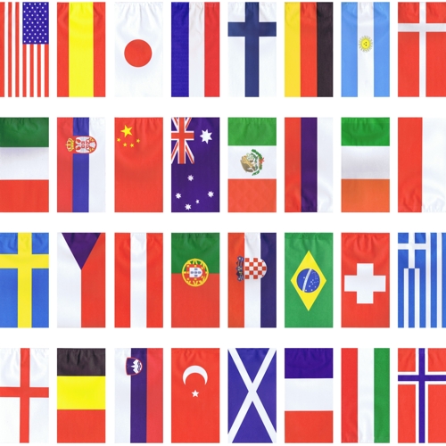 Flaggenkette, Papier 10 m "32 Nations" schwer entflammbar