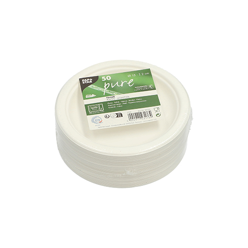 Teller, Zuckerrohr "pure" ungeteilt Ø 15 cm · 2 cm weiss