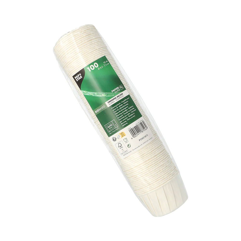 Dressingbecher, Papier "pure" rund 90 ml Ø 6,3 cm · 5 cm weiss