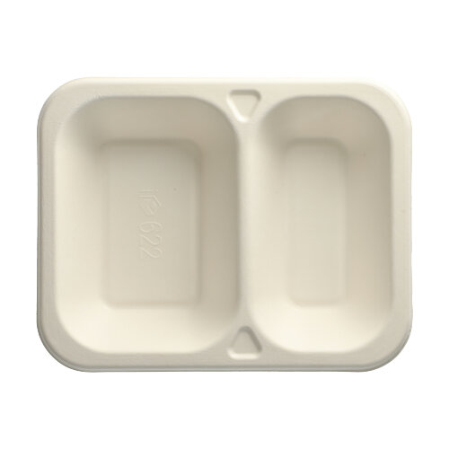 Siegelschalen Zuckerrohr 2-geteilt 800 ml 4,2 cm x 18,5 cm x 23,5 cm weiss