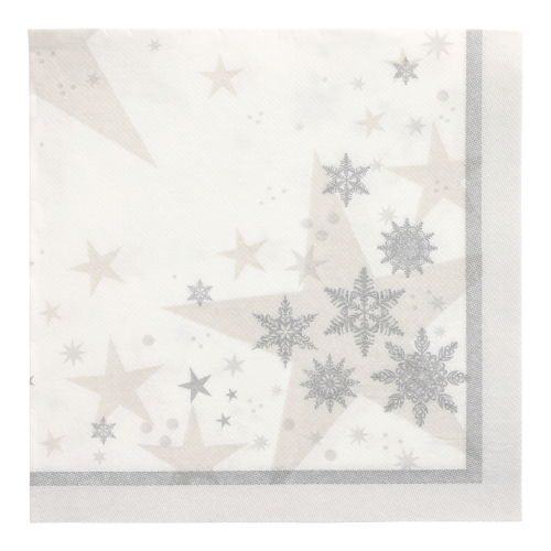 Servietten "ROYAL Collection" 1/4-Falz 40 cm x 40 cm weiss "Stars and Snowflakes"