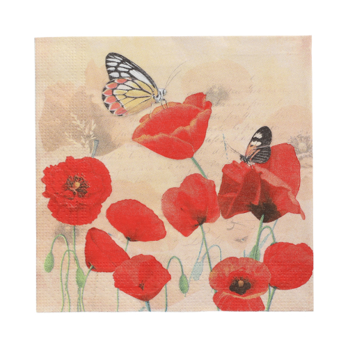 Servietten, 3-lagig 1/4-Falz 33 cm x 33 cm "Poppy Flowers"