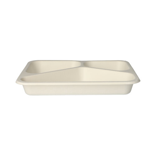 Siegelschalen Zuckerrohr 3-geteilt 850 ml 3 cm x 17,5 cm x 22,5 cm weiss