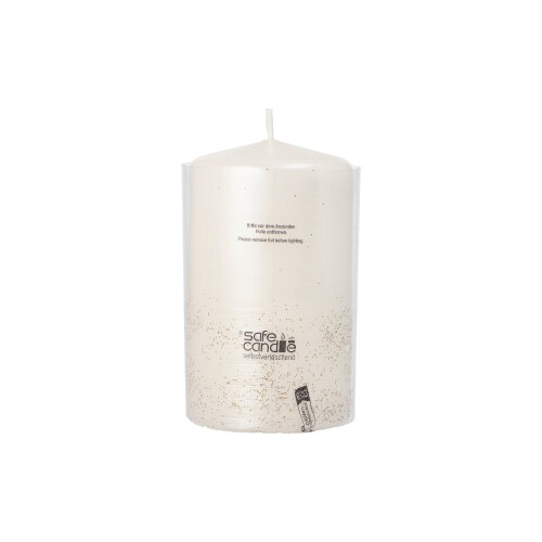 Stumpenkerze "Safe Candle" Ø 60 mm · 100 mm perlmutt "Fia" einzeln cellophaniert