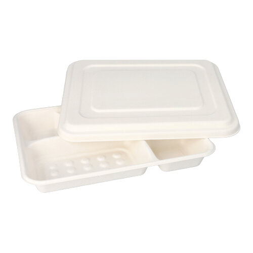 Menü-Trays, Zuckerrohr "pure" 5-geteilt 3,7 cm x 22 cm x 28,2 cm weiss