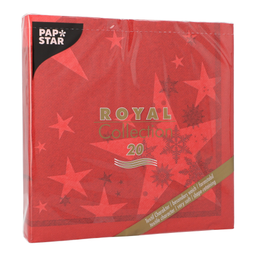 Servietten "ROYAL Collection" 1/4-Falz 40 cm x 40 cm rot "Stars and Snowflakes"