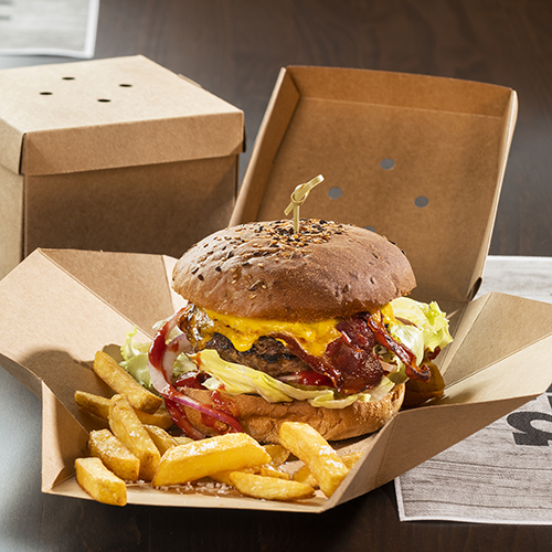 Burgerboxen, Pappe "pure" 10 cm x 13 cm x 13 cm braun faltbar, klein