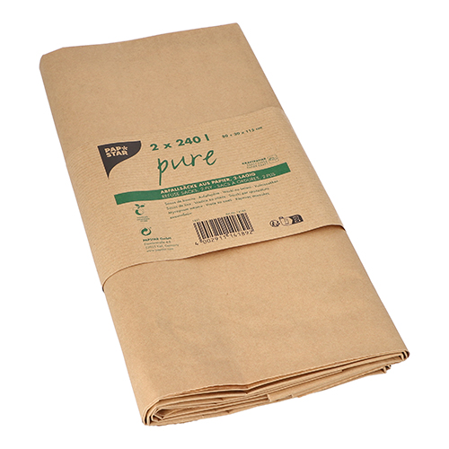Abfallsäcke aus Papier "pure" 240 l 120 cm x 52 cm x 34 cm braun , 2-lagig