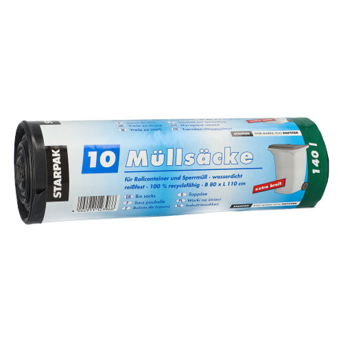 Müllsäcke, LDPE 140 l 110 cm x 80 cm schwarz 40 my