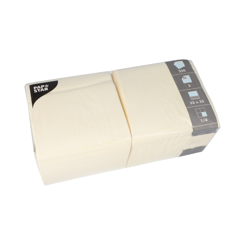 Servietten, 3-lagig 1/4-Falz 33 cm x 33 cm creme