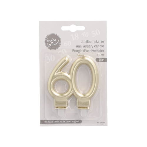 Jubiläumskerzen mit Halter 7 cm gold "60"