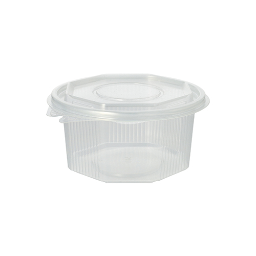 Verpackungsbecher mit Klappdeckeln, PP 8-eckig 500 ml 5,6 cm x 11 cm x 11 cm transparent