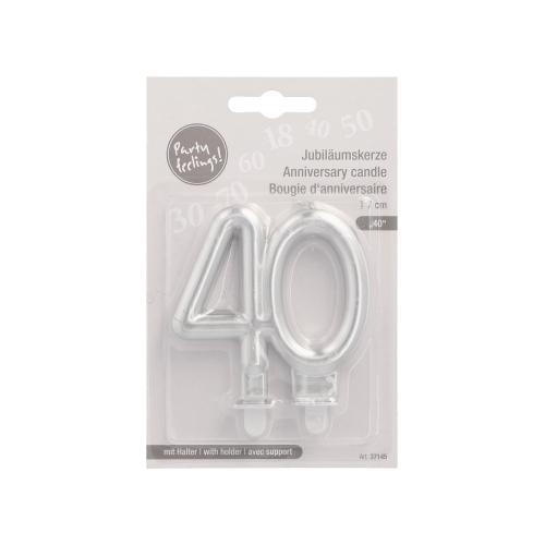 Jubiläumskerzen mit Halter 7 cm silber "40"