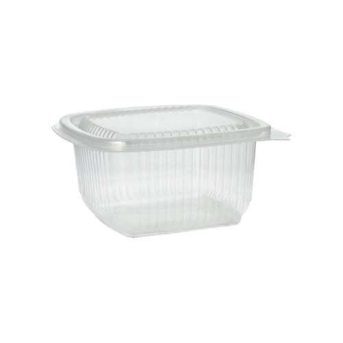 Verpackungsbecher mit Klappdeckeln, PP rechteckig 375 ml 6,2 cm x 11,5 cm x 12 cm transparent