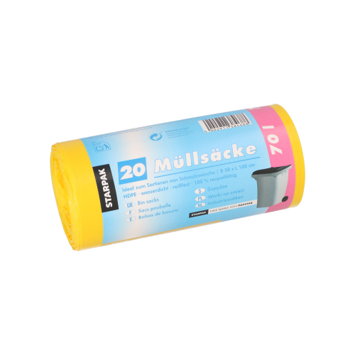 Müllsäcke, HDPE 70 l 100 cm x 58 cm gelb 23 my