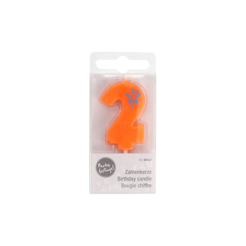 Zahlenkerze, Mini 6,8 cm orange "2"