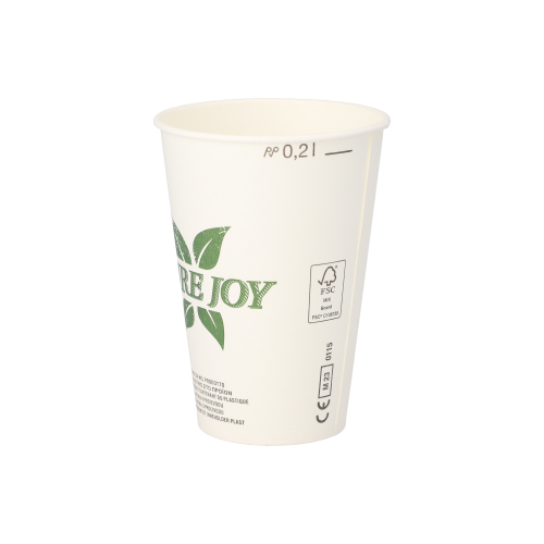 Trinkbecher, Pappe 0,2 l Ø 7,3 cm · 9,9 cm weiss "Pure Joy"