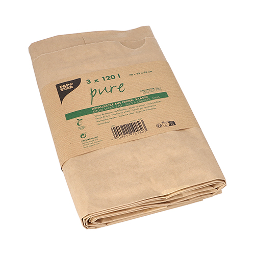 Abfallsäcke aus Papier "pure" 120 l 93 cm x 45 cm x 21 cm braun , 2-lagig