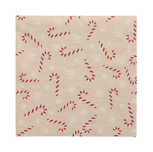 Servietten, 3-lagig 1/4-Falz 33 cm x 33 cm natur "Candy Canes" aus recyceltem Papier