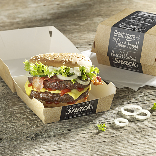 Burgerboxen, Pappe "pure" 7 cm x 9 cm x 9 cm "Good Food" klein