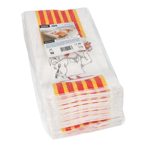 Hähnchenbeutel, Papier mit HDPE-Einlage 28 cm x 13 cm x 8 cm "Grillhähnchen" 1/1