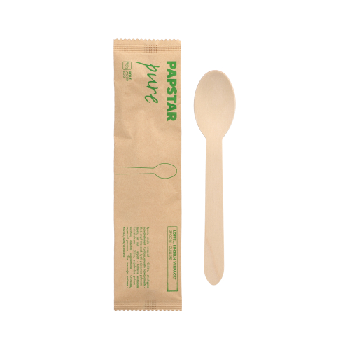 Löffel, Holz "pure" 16 cm einzeln verpackt in Papierbeutel