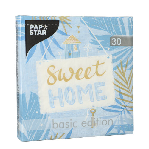 Servietten, 3-lagig 1/4-Falz 33 cm x 33 cm blau "Sweet Home"