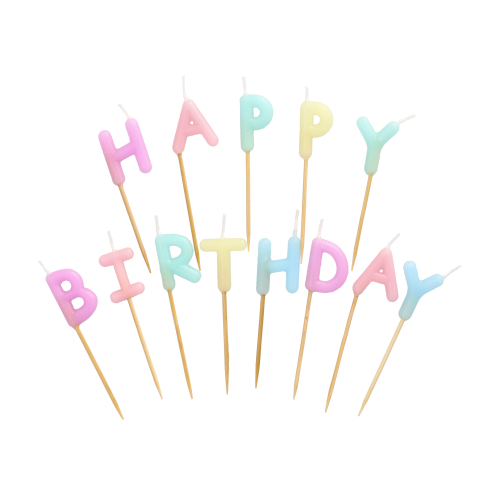 Buchstabenkerzen-Set pastell 8 cm "Happy Birthday"