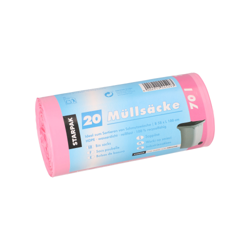 Müllsäcke, HDPE 70 l 100 cm x 58 cm pink 23 my