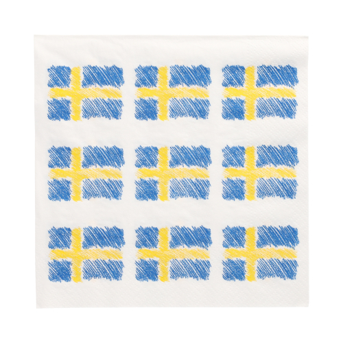 Servietten, 3-lagig 1/4-Falz 33 cm x 33 cm "Sverigeflagga"