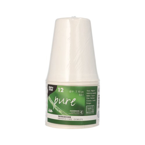 Trinkbecher Zuckerrohr "pure" 0,3 l Ø 9 cm · 10 cm weiss für Heißgetränke