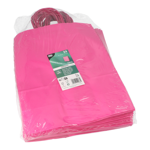 Tragetaschen, Papier 35 cm x 26 cm x 12 cm pink mit gedrehtem Tragegriff