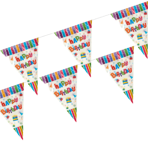 Wimpelkette, Folie 4 m "Happy Birthday" wetterfest