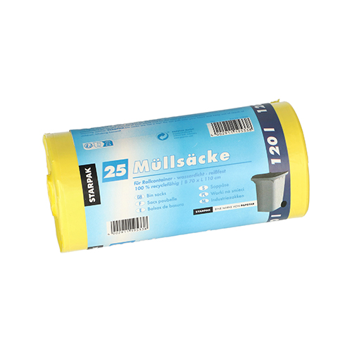 Müllsäcke, HDPE 120 l 110 cm x 70 cm gelb 20 my