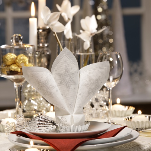 Servietten "ROYAL Collection" 1/4-Falz 40 cm x 40 cm weiss "Just Stars"