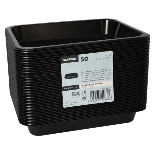 Mikrowellenschalen, PP ungeteilt 935 ml 3,2 cm x 22,7 cm x 17,8 cm schwarz