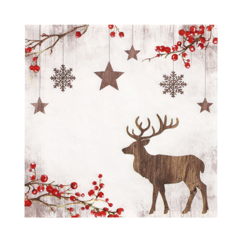 Servietten, 3-lagig 1/4-Falz 33 cm x 33 cm "X-Mas Deer"