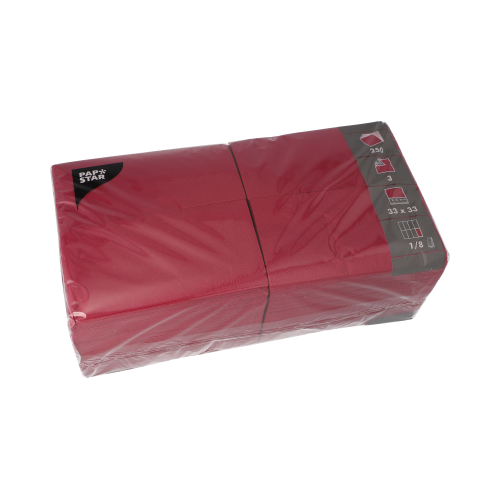 Servietten, 3-lagig 1/8-Falz 33 cm x 33 cm bordeaux