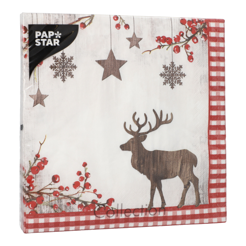 Servietten, 3-lagig 1/4-Falz 40 cm x 40 cm "X-Mas Deer"