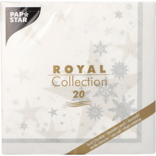 Servietten "ROYAL Collection" 1/4-Falz 40 cm x 40 cm weiss "Stars and Snowflakes"