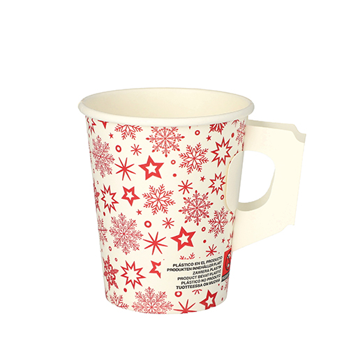 Trinkbecher mit Henkel, Pappe 0,2 l Ø 8 cm · 9,3 cm "Snöflinga"