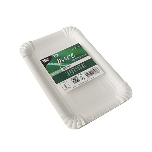 Teller, Pappe "pure" eckig 13 cm x 20 cm weiss