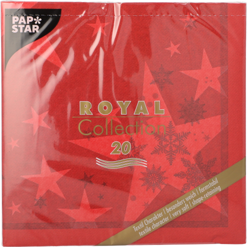 Servietten "ROYAL Collection" 1/4-Falz 40 cm x 40 cm rot "Stars and Snowflakes"