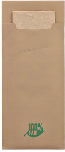Bestecktaschen 20 cm x 8,5 cm braun "100% Fair" inkl. naturfarbener Recycling-Serviette