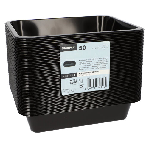 Mikrowellenschalen, PP ungeteilt 1330 ml 4,9 cm x 22,7 cm x 17,8 cm schwarz