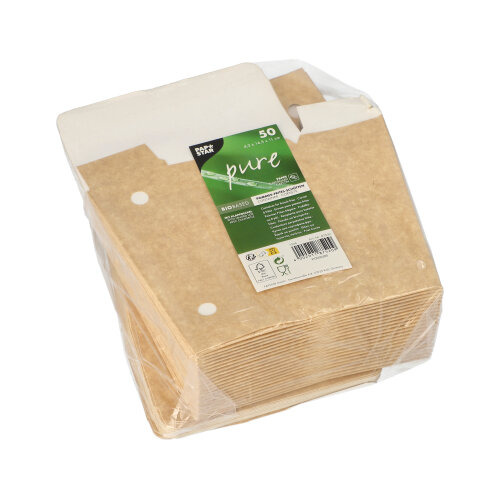 Pommes-Frites-Schütte, Pappe "pure" 4,3 cm x 14,5 cm x 11 cm braun mit Klappdeckel