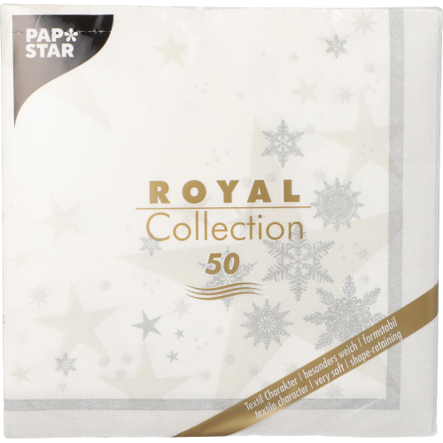 Servietten "ROYAL Collection" 1/4-Falz 40 cm x 40 cm weiss "Stars and Snowflakes"