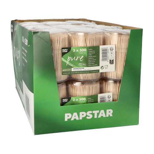Zahnstocher, Holz "pure" rund 6,7 cm im Spender