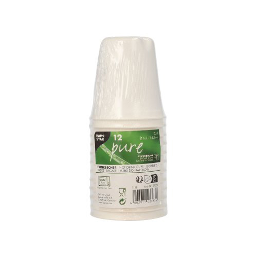 Trinkbecher Zuckerrohr "pure" 0,1 l Ø 6,3 cm · 6,5 cm weiss für Heißgetränke